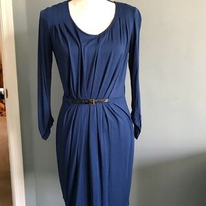 Blue knit dress with belt
